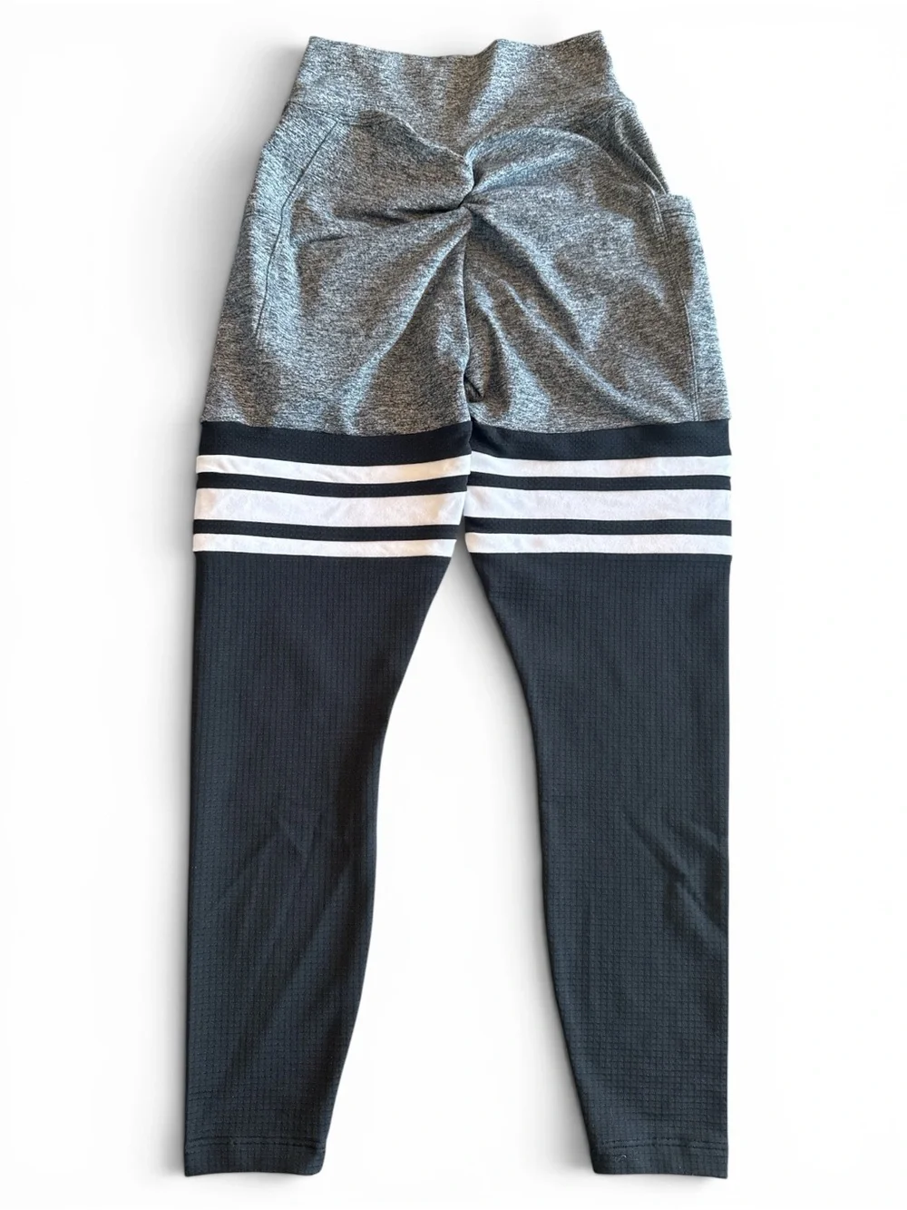 NWOT - Bombshell Sportswear Leggings Gray and Black Striped Scrunch Butt Detail